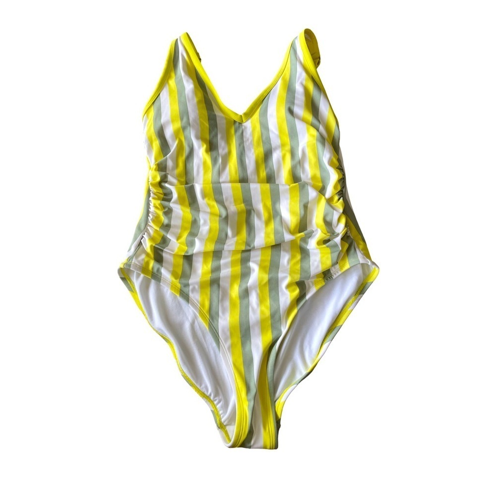 Davina Yellow Gray White Stripe One Piece Swimsuit Size 14W